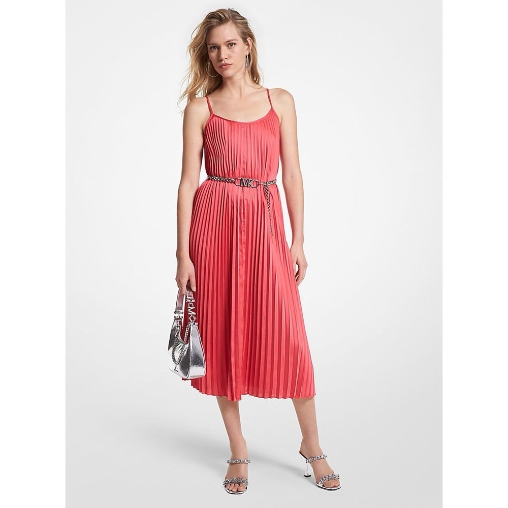 Michael Kors Pleated Satin Slip Dress Large -Missing Belt